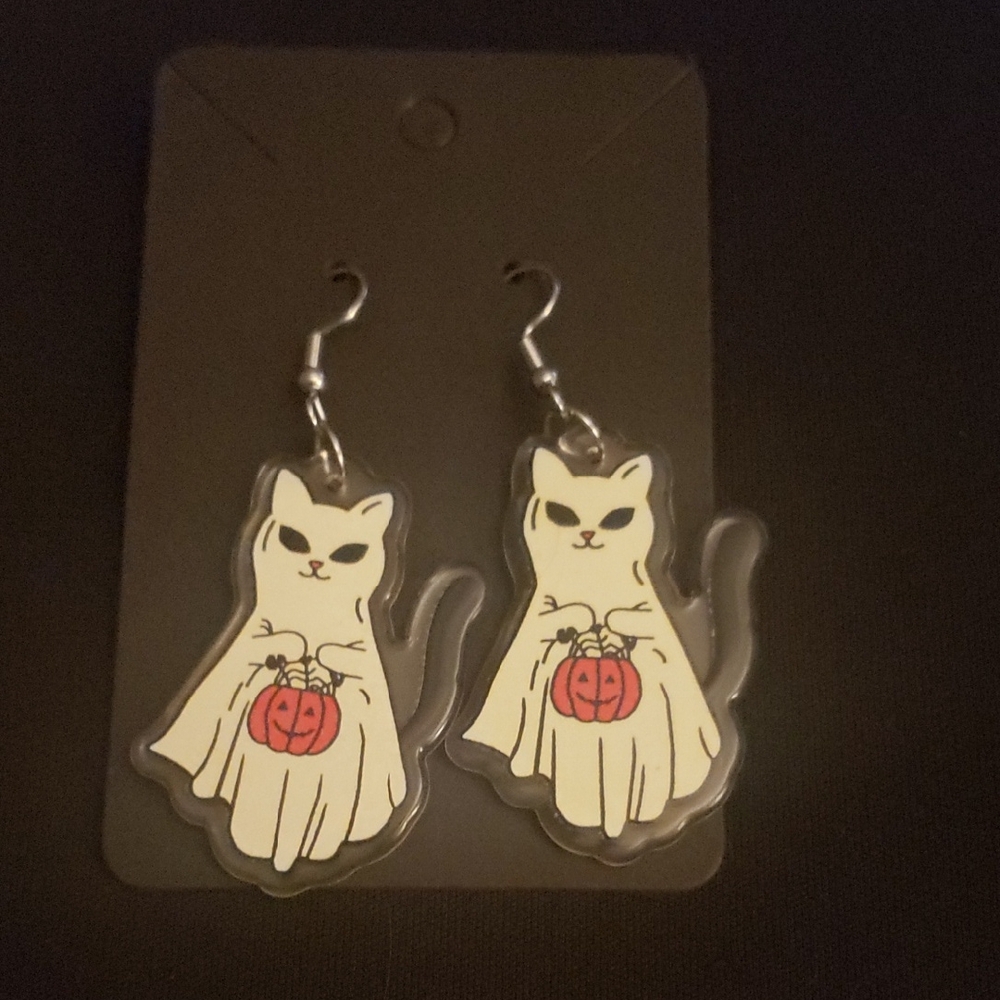 3 for $15- Ghost Cat Halloween Earrings